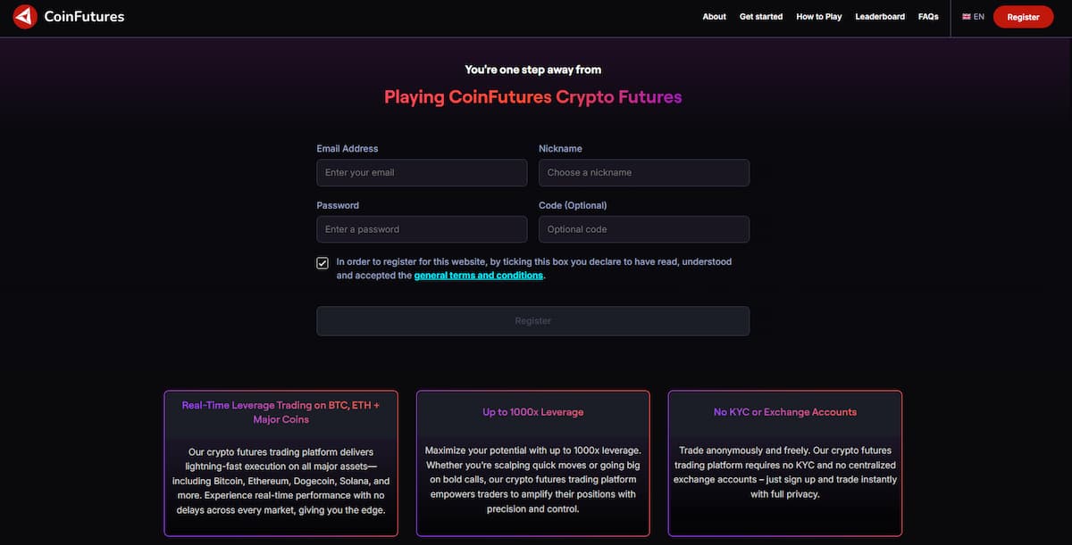 Create account on CoinFutures
