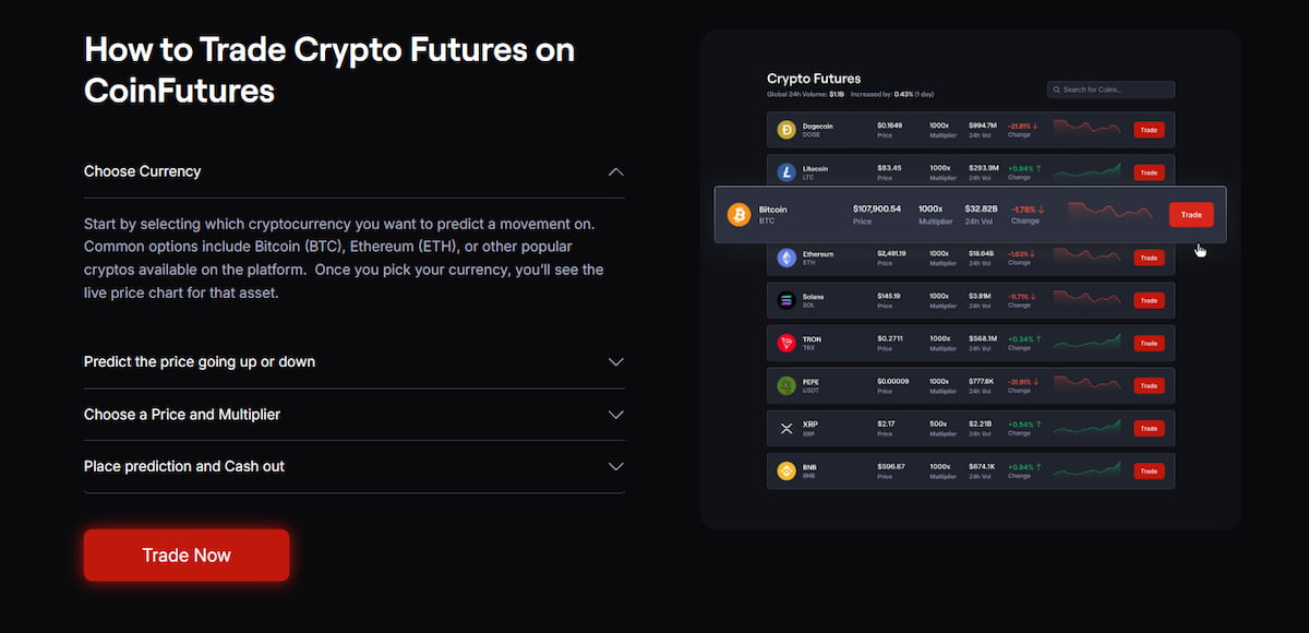 CoinFutures crypto futures trading interface